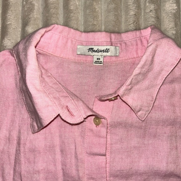 Madewell Pink Short Sleeve Button-Up Top Tie Front Linen Blend - Picture 6 of 8